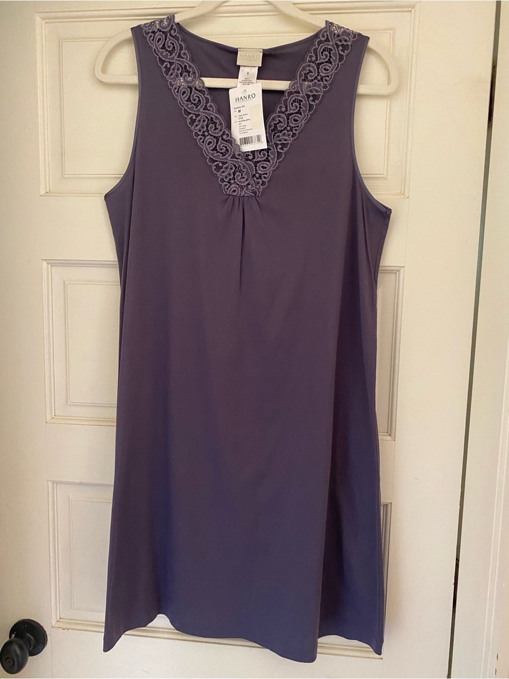 NWT Hanro Luxury Sleepwear 100% Cotton Tank Gown With Lace V-Neck Trim Purple M - Picture 11 of 12